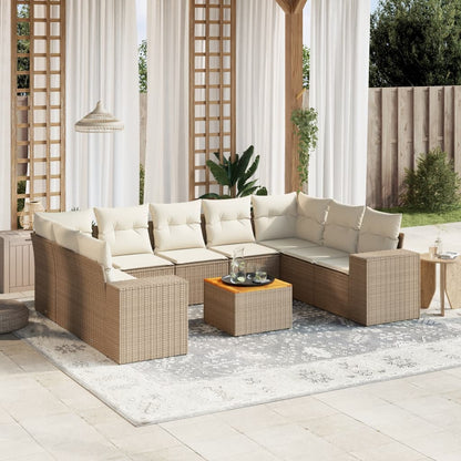 10-delige Loungeset met kussens poly rattan beige