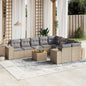 10-delige Loungeset met kussens poly rattan beige