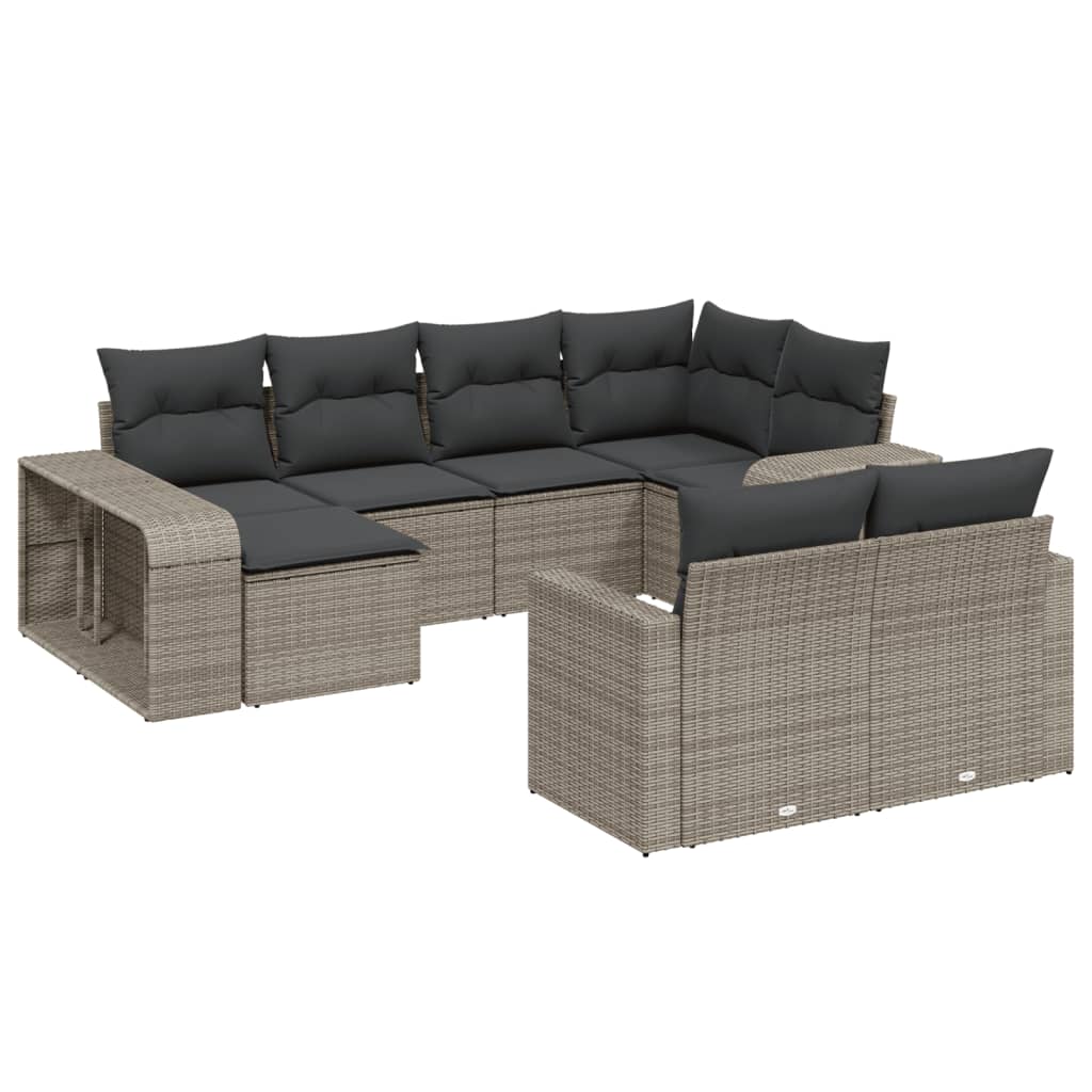 10-delige Loungeset met kussens poly rattan grijs