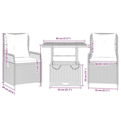 3-delige Tuinset met kussens poly rattan grijs