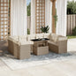 10-delige Loungeset met kussens poly rattan beige