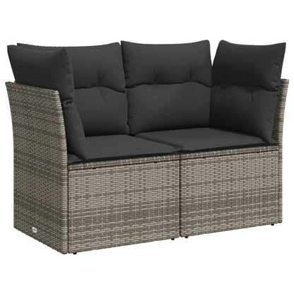 10-delige Loungeset met kussens poly rattan grijs