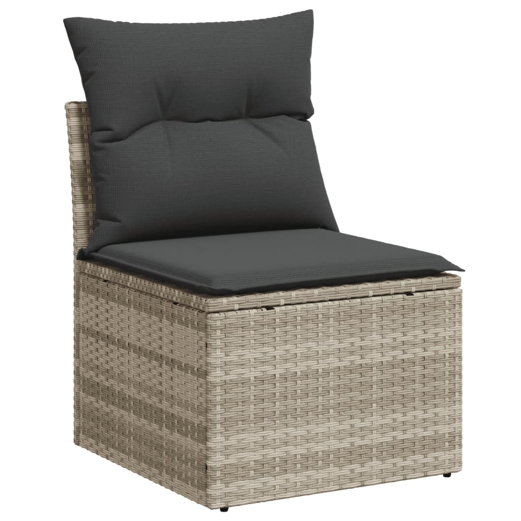 10-delige Loungeset met kussens poly rattan lichtgrijs