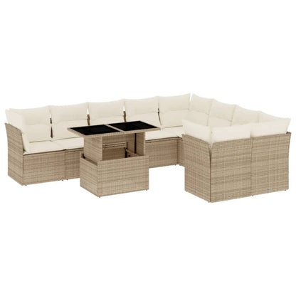 10-delige Loungeset met kussens poly rattan beige