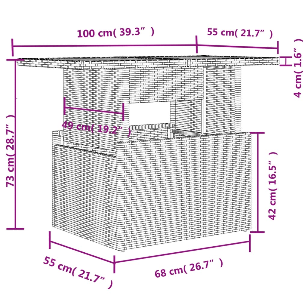 10-delige Loungeset met kussens poly rattan grijs