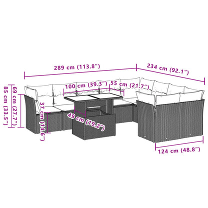 10-delige Loungeset met kussens poly rattan lichtgrijs