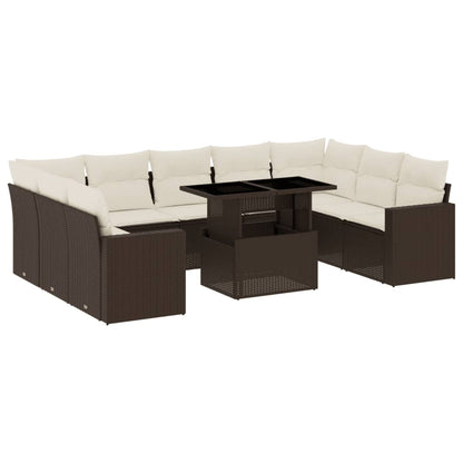 10-delige Loungeset met kussens poly rattan bruin