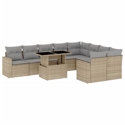 10-delige Loungeset met kussens poly rattan beige