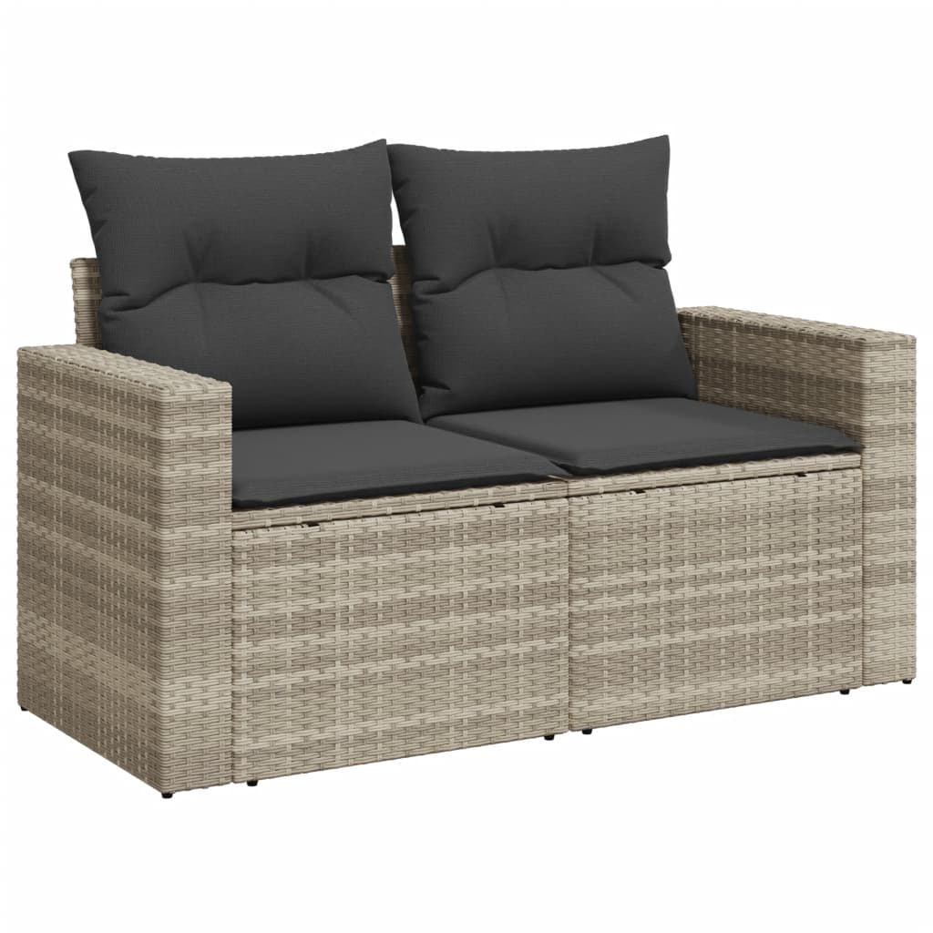 10-delige Loungeset met kussens poly rattan lichtgrijs