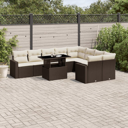 10-delige Loungeset met kussens poly rattan bruin