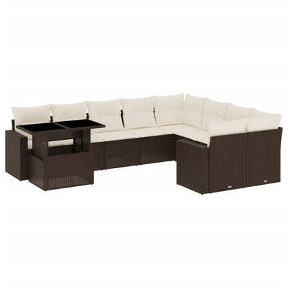 10-delige Loungeset met kussens poly rattan bruin