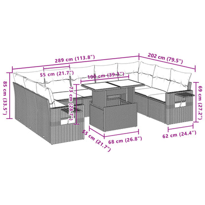 10-delige Loungeset met kussens poly rattan lichtgrijs