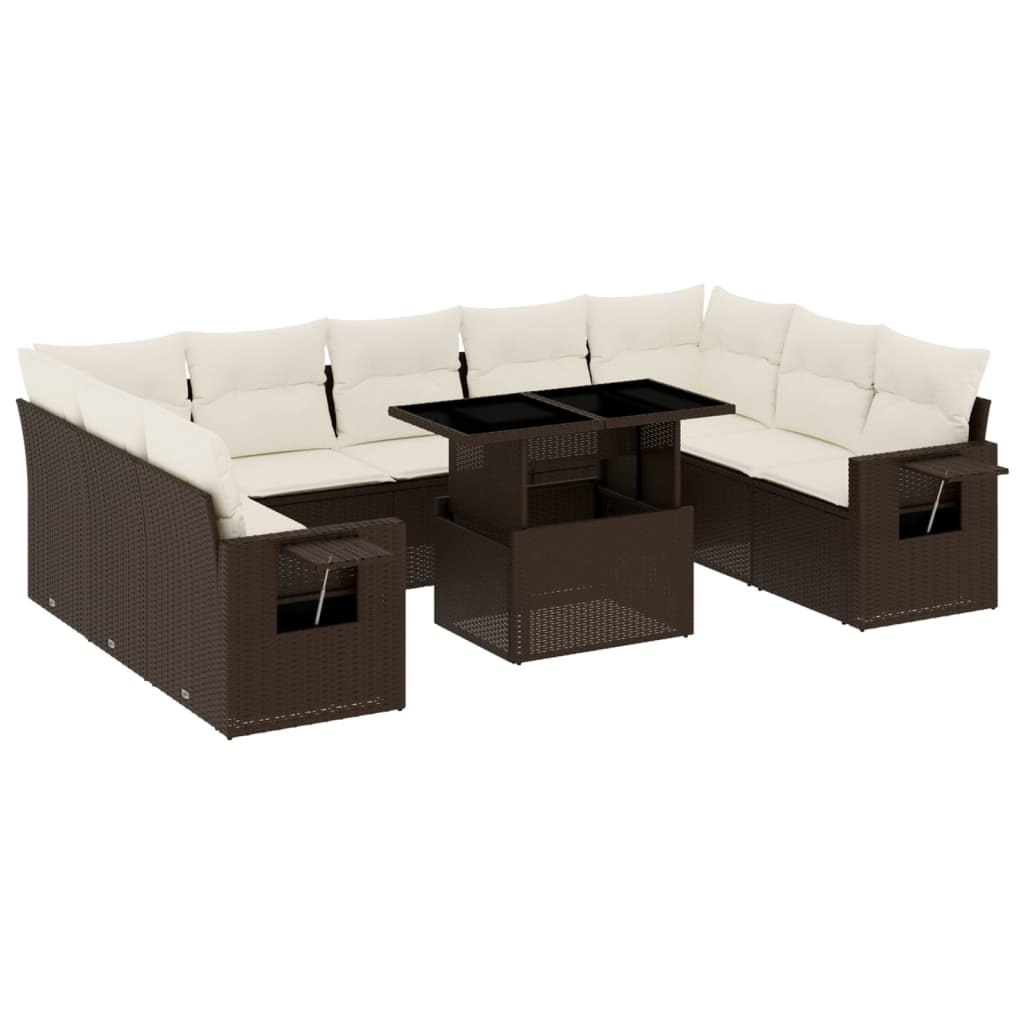 10-delige Loungeset met kussens poly rattan bruin