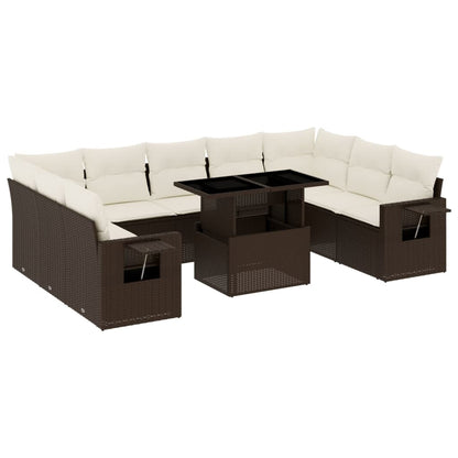 10-delige Loungeset met kussens poly rattan bruin