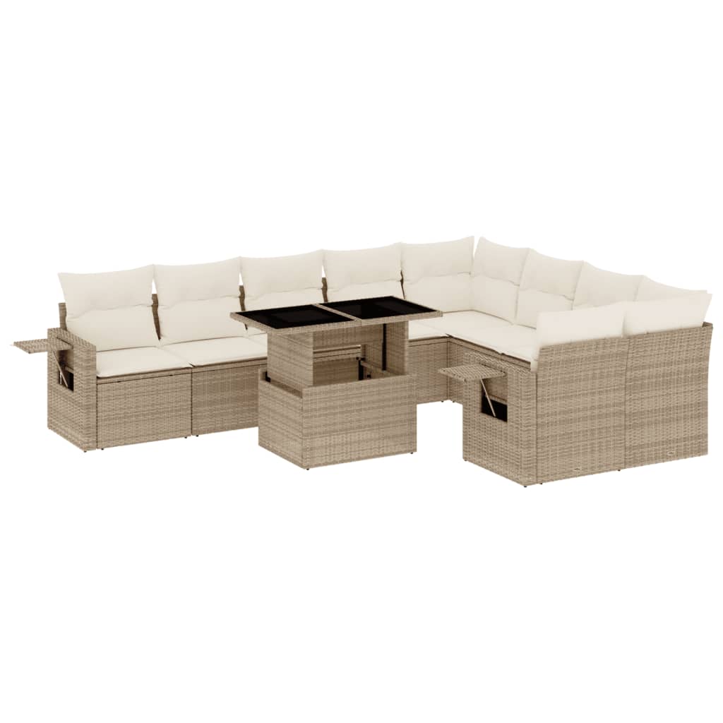 10-delige Loungeset met kussens poly rattan beige