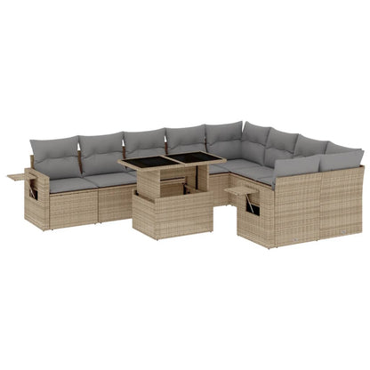 10-delige Loungeset met kussens poly rattan beige