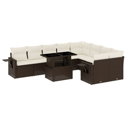 10-delige Loungeset met kussens poly rattan bruin