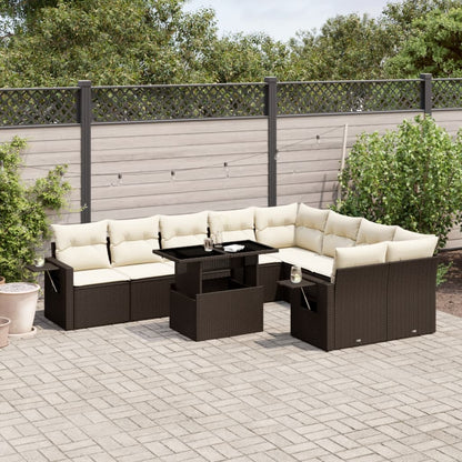 10-delige Loungeset met kussens poly rattan bruin