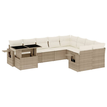 10-delige Loungeset met kussens poly rattan beige