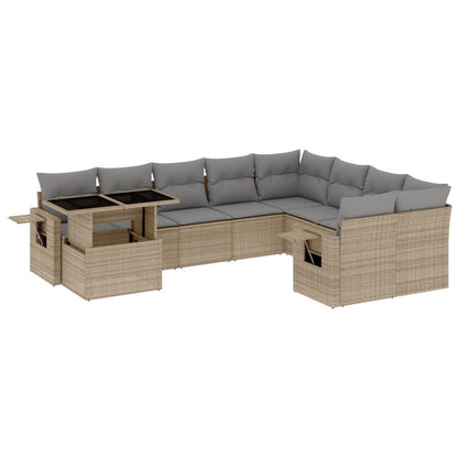 10-delige Loungeset met kussens poly rattan beige