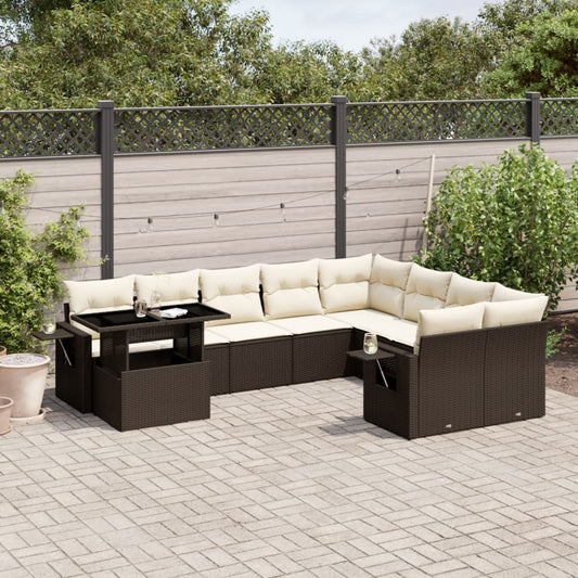 10-delige Loungeset met kussens poly rattan bruin