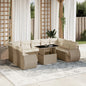 10-delige Loungeset met kussens poly rattan beige