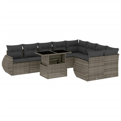 10-delige Loungeset met kussens poly rattan grijs