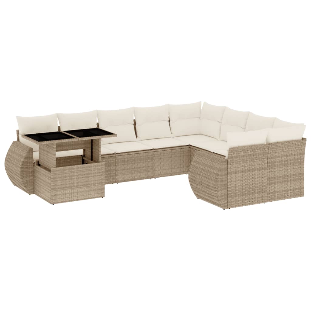 10-delige Loungeset met kussens poly rattan beige