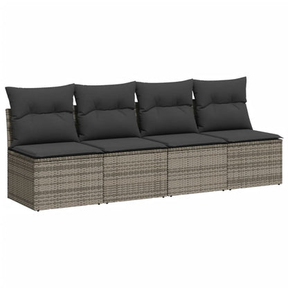 10-delige Loungeset met kussens poly rattan grijs