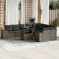 10-delige Loungeset met kussens poly rattan grijs