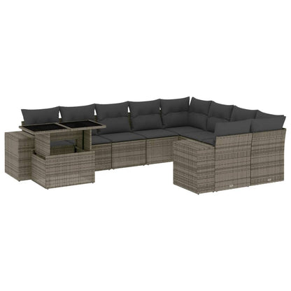 10-delige Loungeset met kussens poly rattan grijs