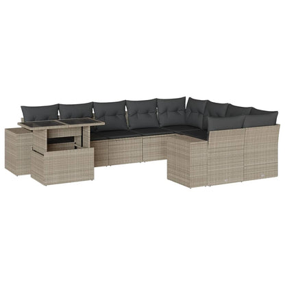 10-delige Loungeset met kussens poly rattan lichtgrijs