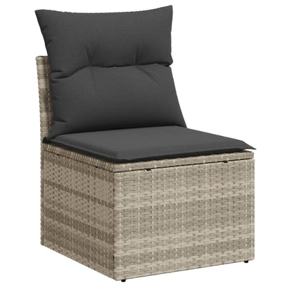 10-delige Loungeset met kussens poly rattan lichtgrijs