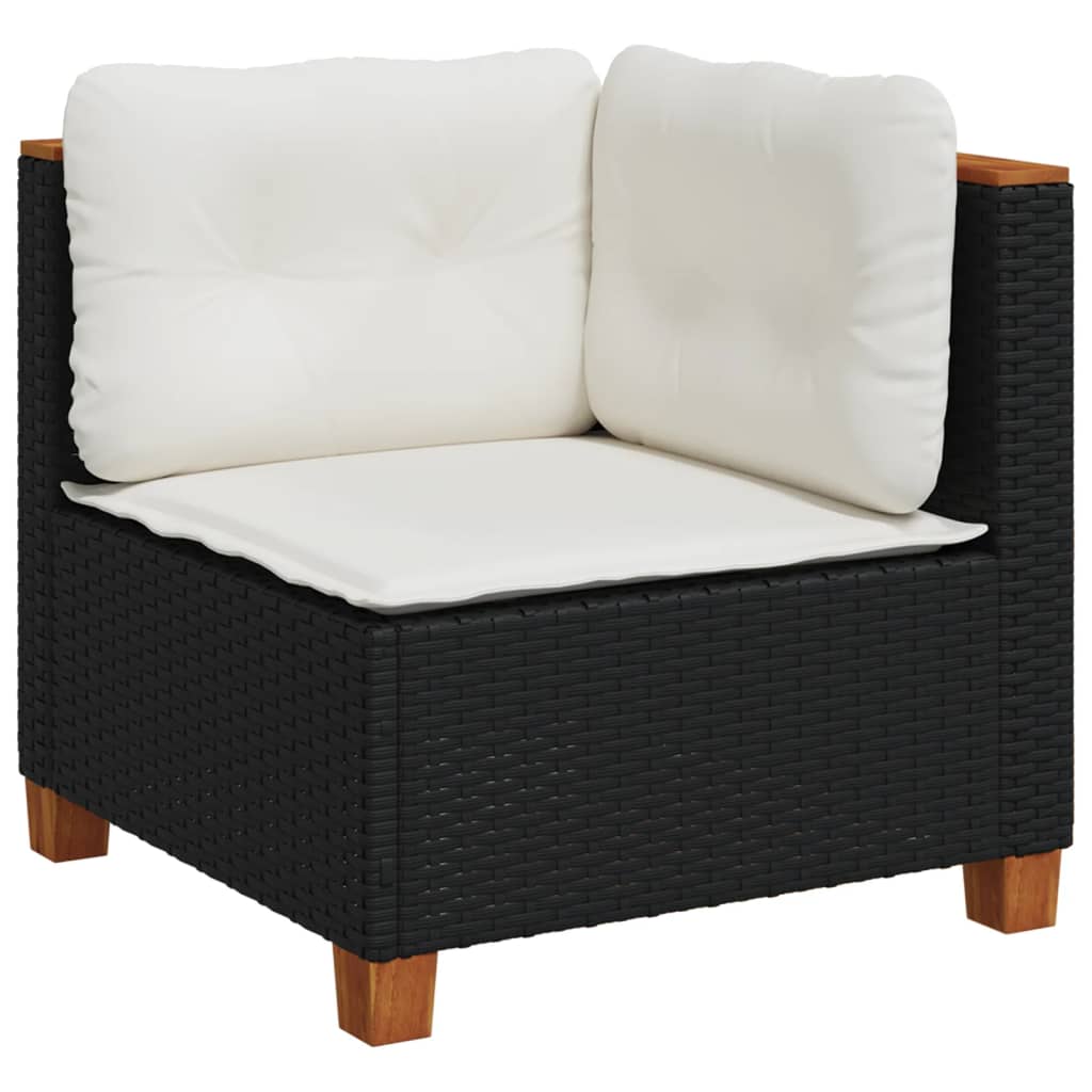 10-delige Loungeset met kussens poly rattan zwart