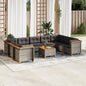 10-delige Loungeset met kussens poly rattan grijs