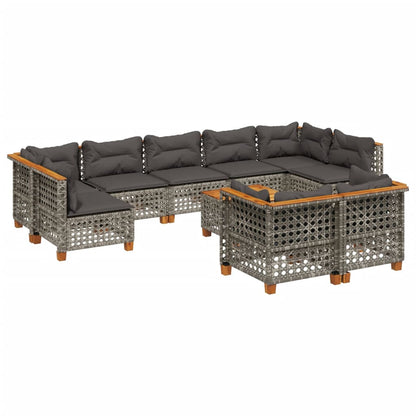 10-delige Loungeset met kussens poly rattan grijs