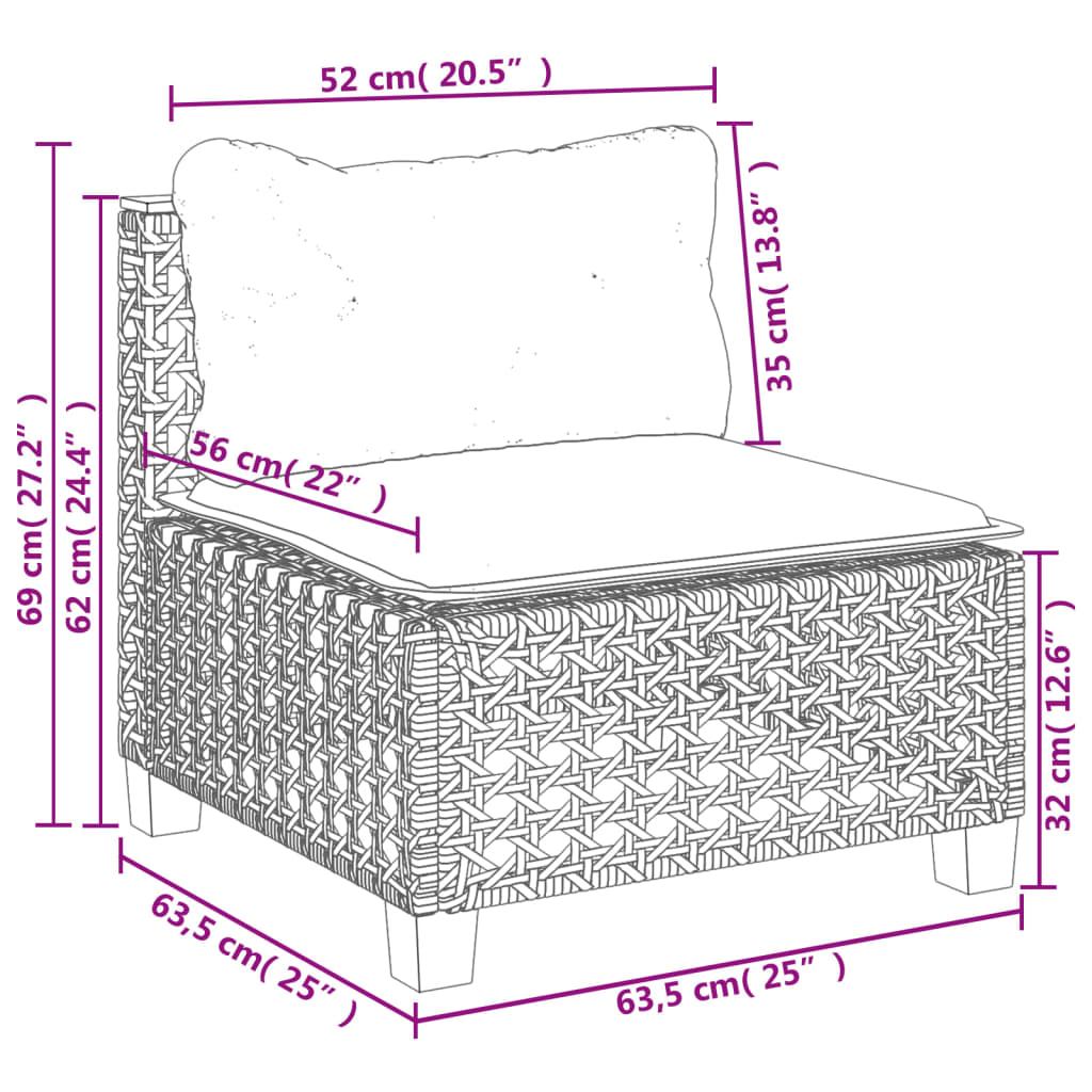 10-delige Loungeset met kussens poly rattan grijs