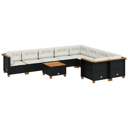 10-delige Loungeset met kussens poly rattan zwart