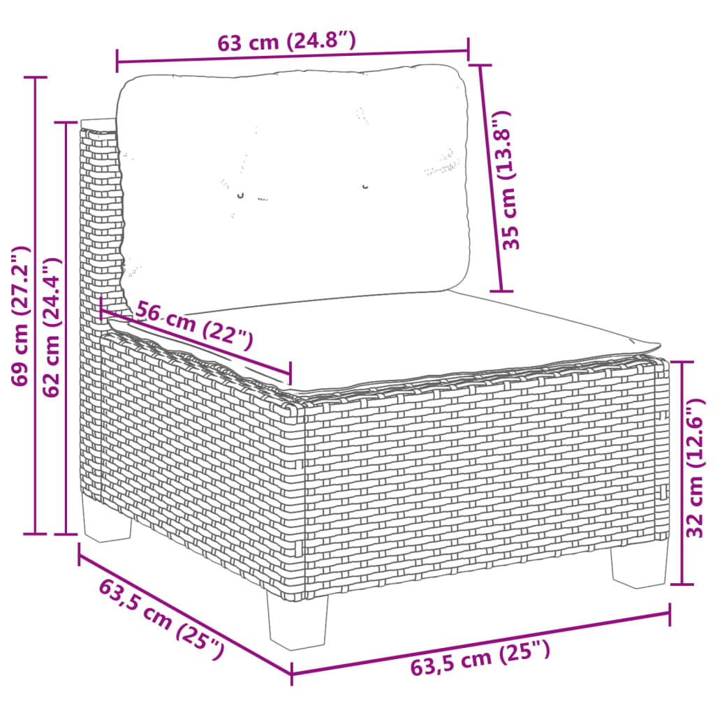 10-delige Loungeset met kussens poly rattan zwart