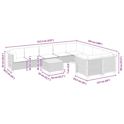 10-delige Loungeset met kussens poly rattan grijs