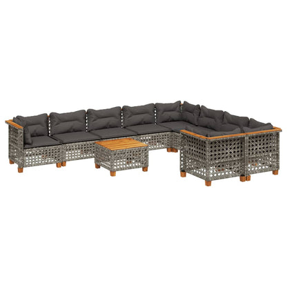 10-delige Loungeset met kussens poly rattan grijs