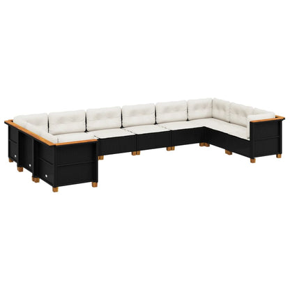 10-delige Loungeset met kussens poly rattan zwart