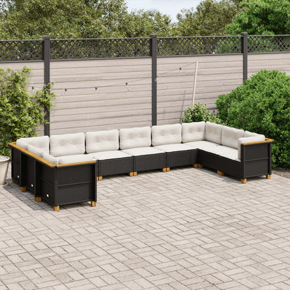 10-delige Loungeset met kussens poly rattan zwart