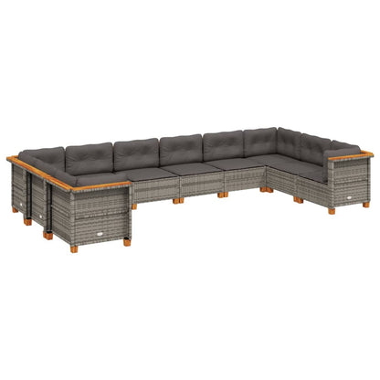 10-delige Loungeset met kussens poly rattan grijs