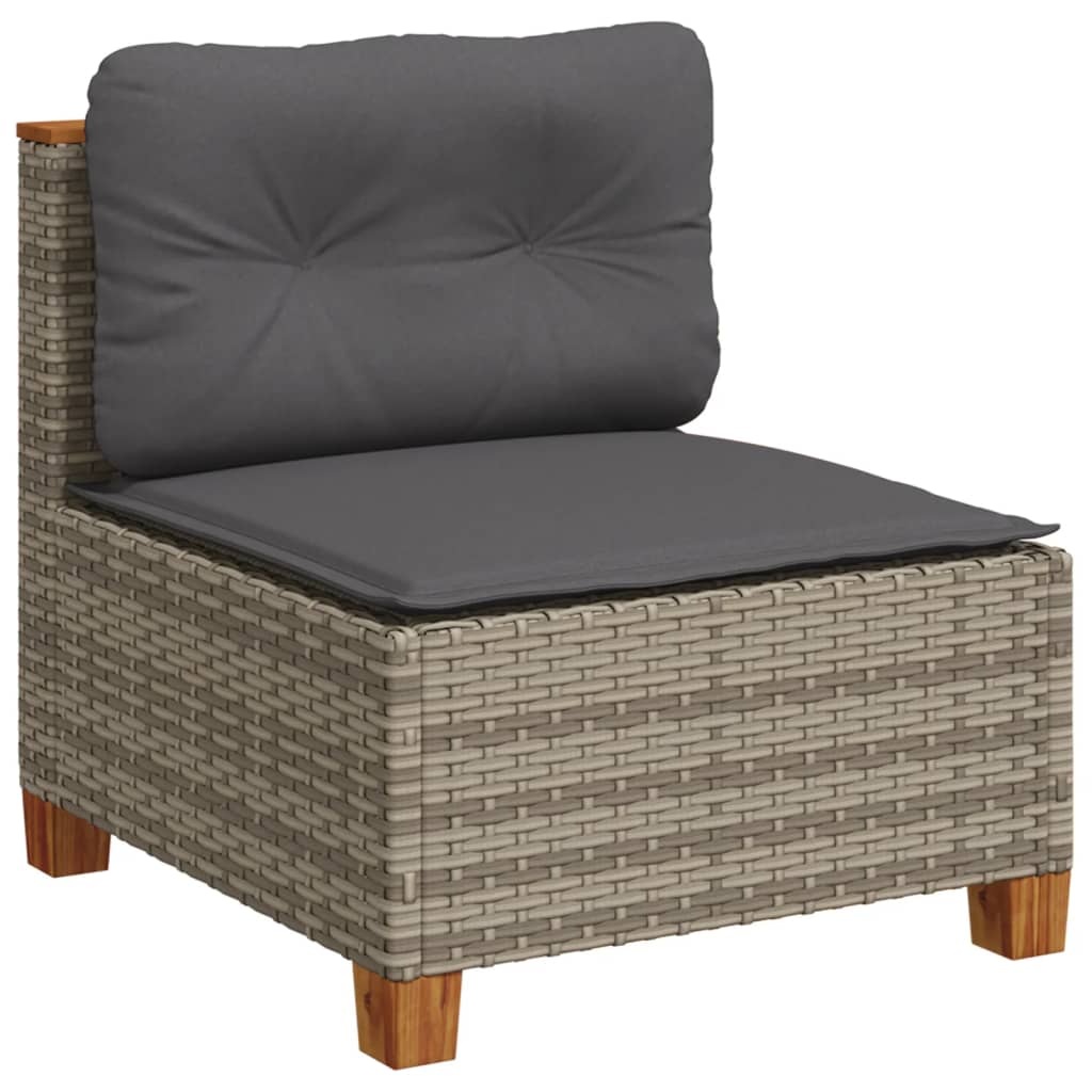 10-delige Loungeset met kussens poly rattan grijs