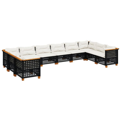 10-delige Loungeset met kussens poly rattan zwart