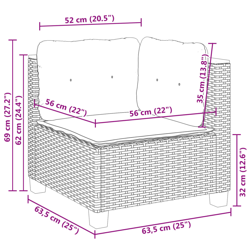 10-delige Loungeset met kussens poly rattan zwart