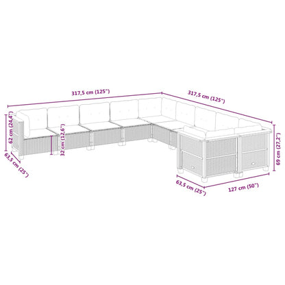 10-delige Loungeset met kussens poly rattan grijs