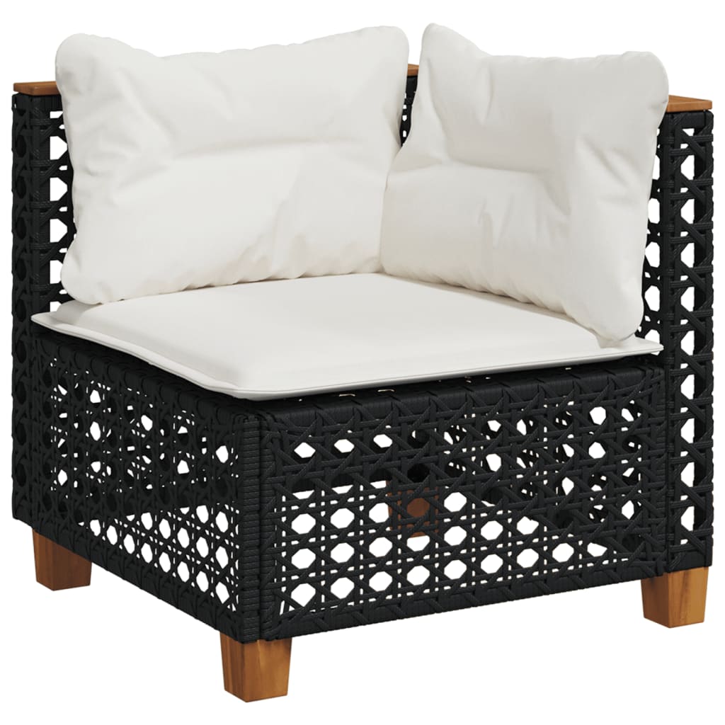 10-delige Loungeset met kussens poly rattan zwart