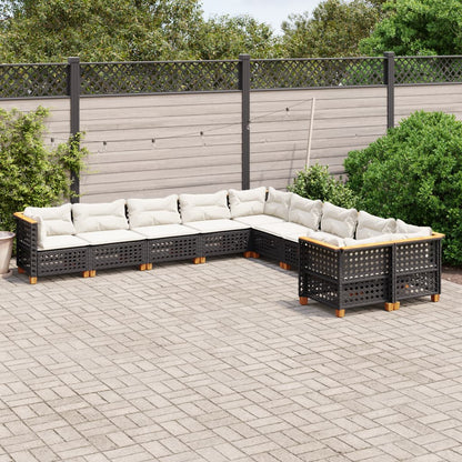 10-delige Loungeset met kussens poly rattan zwart